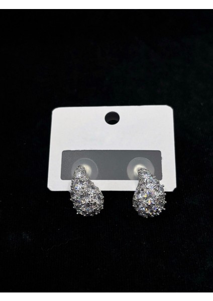 Gümüş Kaplama Zirkon Taşlı Damla Küpe
