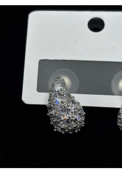 Gümüş Kaplama Zirkon Taşlı Damla Küpe fiyatları