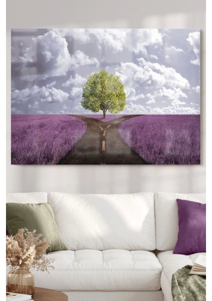 Yeşil Ağaç ve Ayrılan Yol | Doğa Temalı Cam Tablo | 50 x 70 cm fiyatları