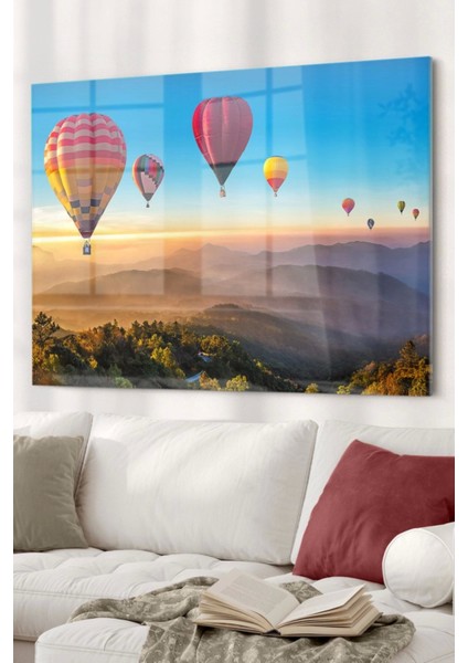 Uçan Renkli Balonlar | Manzara Temalı Cam Tablo | 50 x 70 cm