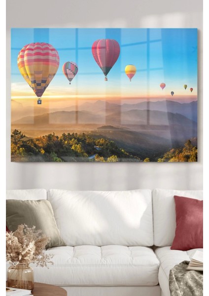 Uçan Renkli Balonlar | Manzara Temalı Cam Tablo | 50 x 70 cm