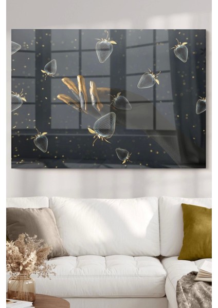 Gold Detaylı Siyahi Kadın Black Women Gold Çilek | Etnik Temalıcam Tablo | 50 x 70 cm fiyatları