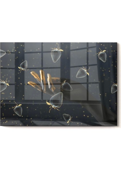 Gold Detaylı Siyahi Kadın Black Women Gold Çilek | Etnik Temalıcam Tablo | 50 x 70 cm fırsatları