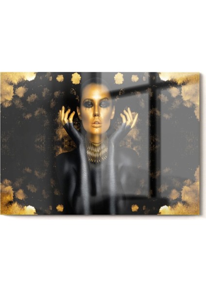 Gold Detaylı Siyahi Kadın | Etnik Temalı Cam Tablo | 50 x 70 cm fırsatları