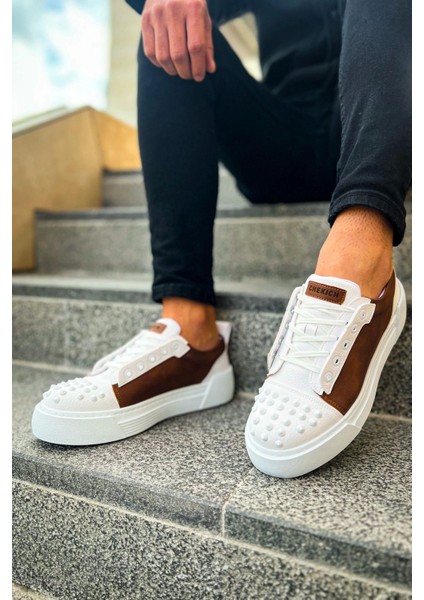 SHO169 Bağcıklı Gotik Çivili Metal Cbt Thorn Erkek Ayakkabı Beyaz/taba fırsatları