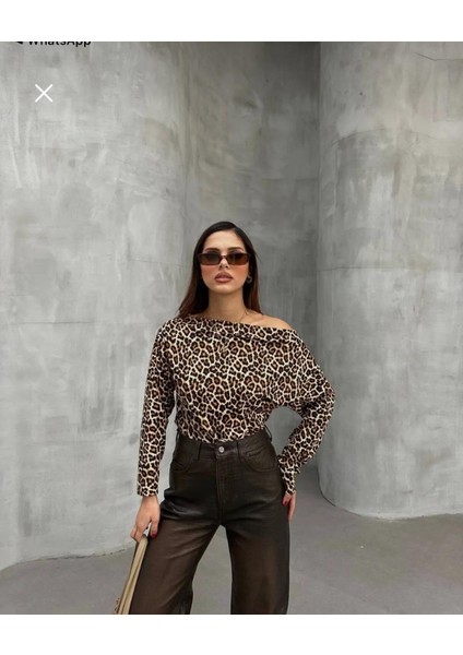 Leopar Kayık Yaka Bluz modelleri