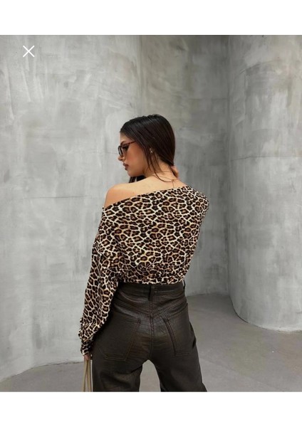 Leopar Kayık Yaka Bluz indirimleri