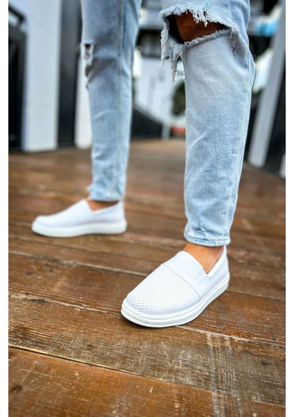 SHO091 Bağcıksız Slip-On Rbt Brecon Erkek Ayakkabı Beyaz