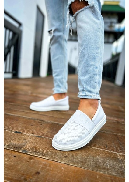SHO091 Bağcıksız Slip-On Rbt Brecon Erkek Ayakkabı Beyaz