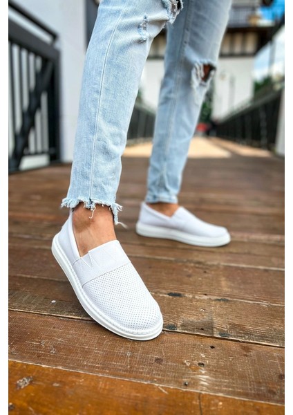 SHO091 Bağcıksız Slip-On Rbt Brecon Erkek Ayakkabı Beyaz