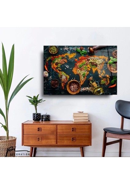 Baharatlar ve Zeytin Yağı Mutfak Sanatsal Cam Tablo