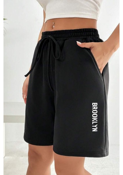 Süperlife Kadın Rahat Kalıp Beli Lastikli Cepli Basklı Şort SPR24SRK208