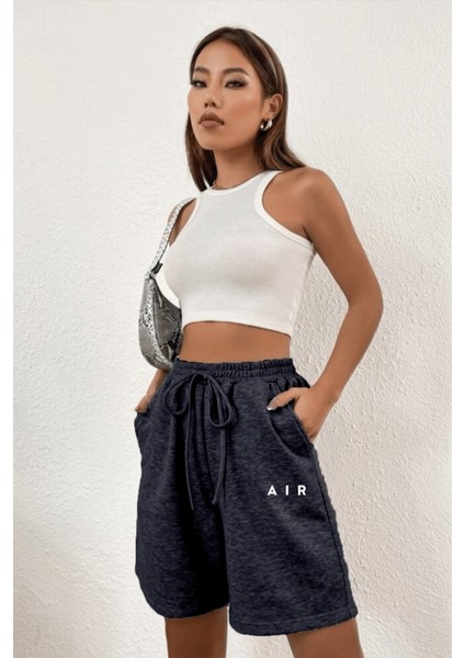 Kadın Rahat Kalıp Beli Lastikli Cepli Basklı Şort fiyatları