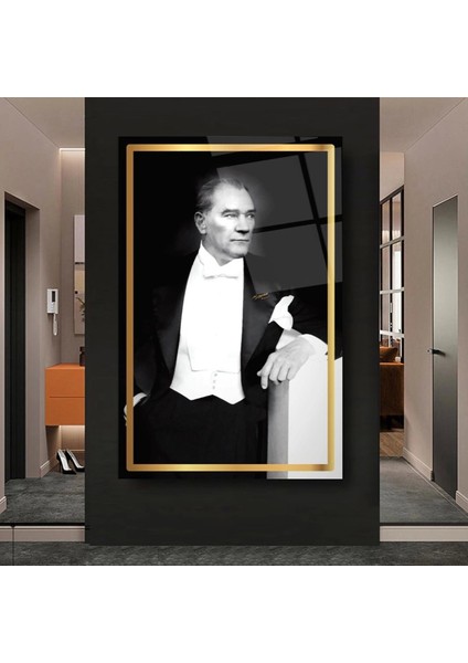 Atatürk Altın Çerçeve Cam Tablo