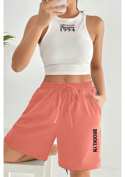 Süperlife Kadın Rahat Kalıp Beli Lastikli Cepli Basklı Şort SPR25SRK208