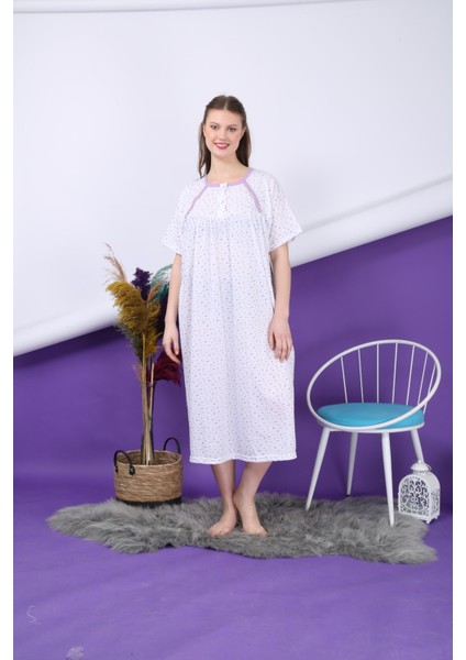 Mevsimlik Pamuklu Bol Kesim Geniş Kalıp Oversize Kısa Kollu Anne Gecelik