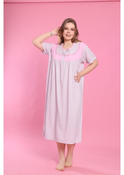 Mevsimlik Pamuklu Bol Kesim Geniş Kalıp Oversize Kısa Kollu Anne Gecelik