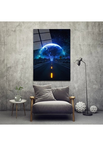 Gece Ay ve Yol Temalı Sanatsal Cam Tablo