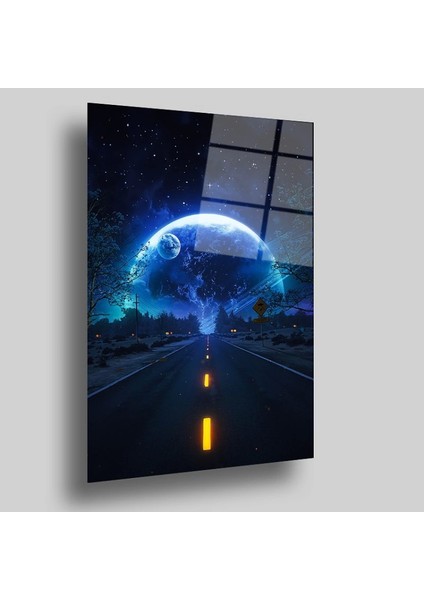 Gece Ay ve Yol Temalı Sanatsal Cam Tablo modelleri