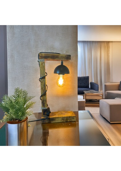 Ayaklı Ahşap Masa Lambası, Minimalist Gece Lambası, Endüstriyel Tasarım Dekoratif Abajur Aydınlatma