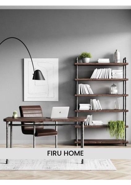 Rustik Endüstriyel Kitaplık – Masif Ahşap ve Metal Raflı Kitaplık (120 x 200 cm ) fiyatları