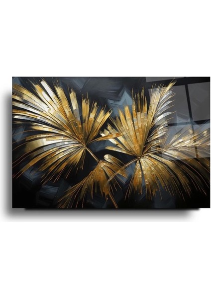 Kristal Gold Yaprak Desenli Sanatsal Cam Tablo indirimleri