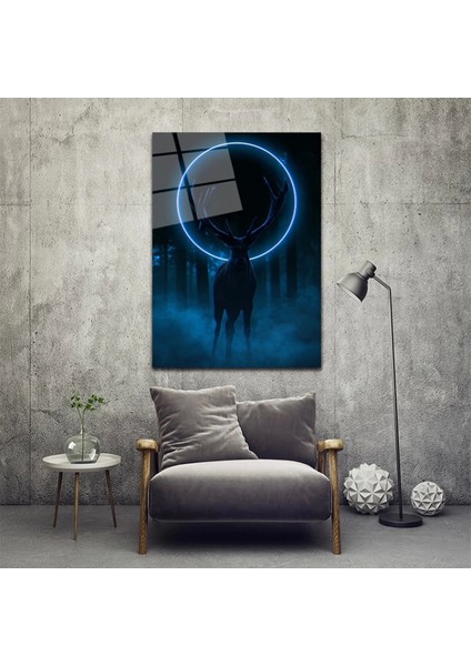 Mavi Geyik Cam Tablo