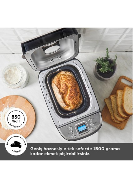 850W Güç Reçel, Yoğurt, Hamur Yoğurma ve Ekmek Yapma Makinesi Çift Bıçaklı Inox Siyah, 1500 G, 45 Farklı Tarifli Kitapçıklı