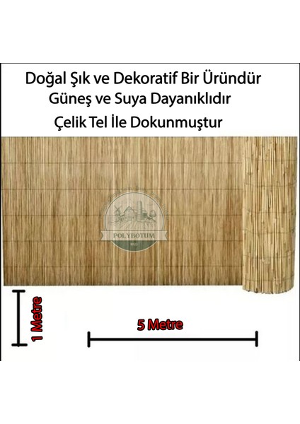 Kamış Çit Bambu Çit Hasır Doğal 1,00 x 5,00 Metre (Telli)