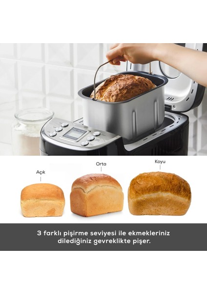 850W Güç Reçel, Yoğurt, Hamur Yoğurma ve Ekmek Yapma Makinesi Çift Bıçaklı Inox Siyah, 1500 G, 45 Farklı Tarifli Kitapçıklı