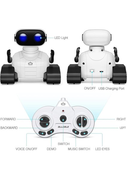Robot Oyuncak, Şarj Edilebilir Çocuk Rc Robotları, LED Gözlü ve Müzikli Uzaktan Kumandalı
