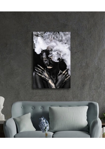 Siyahi Altın Hatlı Kadın Dumanlı Cam Tablo, Ev ve Ofis Duvar Dekoru Hediyelik Temperli Dayanıklı Cam fiyatları