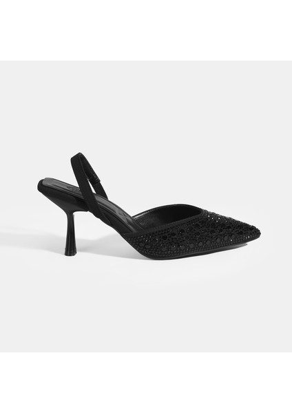 Malina Siyah Kadın Slingback Topuklu Abiye Ayakkabı