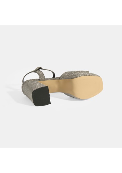 Elysian Platin Kadın Toka Detaylı Slingback Topuklu Abiye Ayakkabı