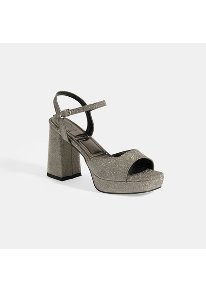 Elysian Platin Kadın Toka Detaylı Slingback Topuklu Abiye Ayakkabı