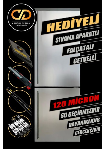 Buzdolabı Kaplama Gümüş Gri Metalik Yapışkanlı Folyo Sticker