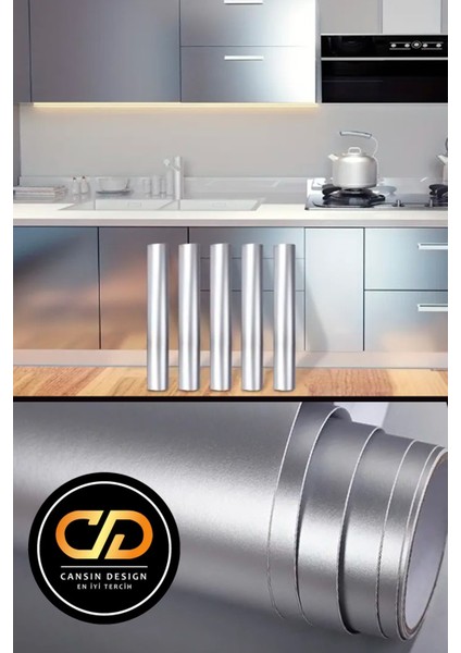 Buzdolabı Kaplama Gümüş Gri Metalik Yapışkanlı Folyo Sticker indirimleri