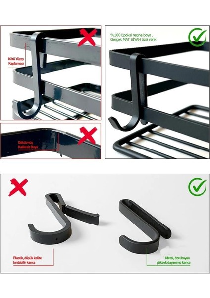 Banyo Düzenleyici Yapışkanlı Metal Banyo Rafı İkili Duş Rafı Organizer Şampuanlık Mat Siyah-GNRL282 fırsatları