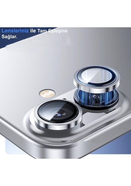 Caseworld Apple iPhone 16 Alüminyum Alaşım Temperli Cam Kamera Lens Koruyucu - Mavi fiyatları