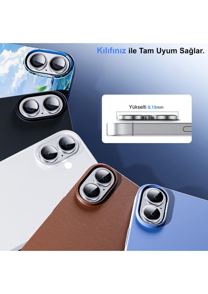 Caseworld Apple iPhone 16 Alüminyum Alaşım Temperli Cam Kamera Lens Koruyucu - Mavi indirimleri