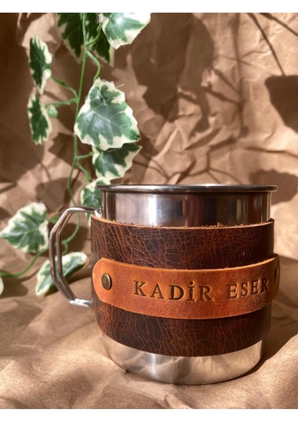 (Isim Yazıyoruz) El Yapımı Kaplı Çelik Kamp Bardağı / Mug / Kupa - Tekli