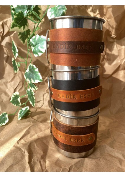 (Isim Yazıyoruz) El Yapımı Kaplı Çelik Kamp Bardağı / Mug / Kupa - Tekli