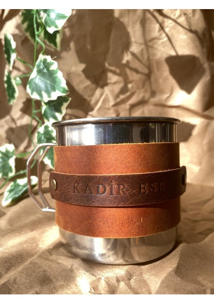(Isim Yazıyoruz) El Yapımı Kaplı Çelik Kamp Bardağı / Mug / Kupa - Tekli