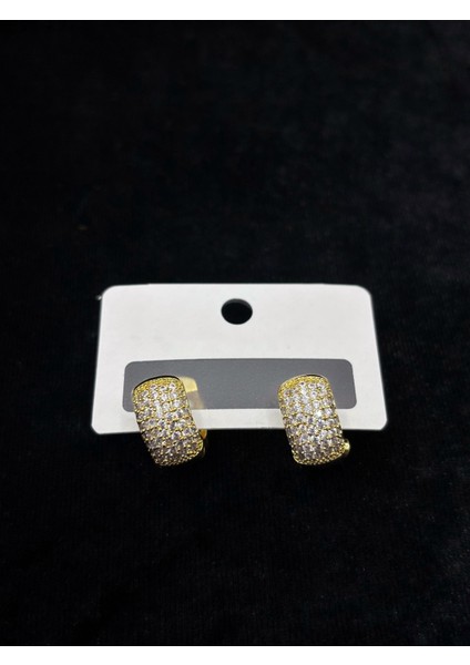 Xupıng Jewelry Zirkon Taşlı Altın Kaplama Kıvrımlı Küpe