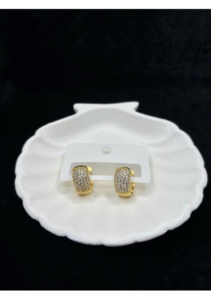 Xupıng Jewelry Zirkon Taşlı Altın Kaplama Kıvrımlı Küpe modelleri