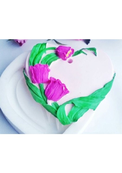 Askılı Kalp Lale Çiçek 9cm Silikon Kalıp K-170