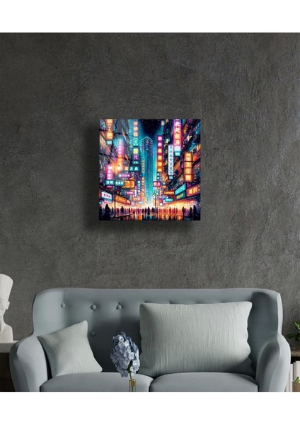 Neon Şehir Gece Yansımaları Cam Tablo Hediyelik Büyük Tablo Ev Ofis Dekoru fiyatları