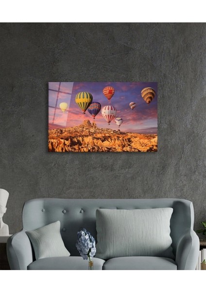Uçan Balonlar Kapadokya Cam Tablo, Ev ve Ofis Duvar Dekoru, Hediyelik Büyük Temperli 4 mm Cam Tablo modelleri