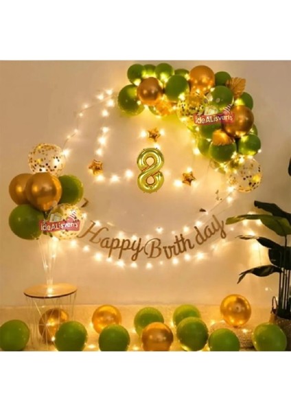8 Yaş LED Işıklı Gold Küfyeşili Balon Kemer Kiti Doğum Günü Parti Seti Süsü