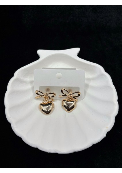 Xupıng Jewelry Fiyonklu Kalp Detaylı Altın Kaplama Küpe modelleri